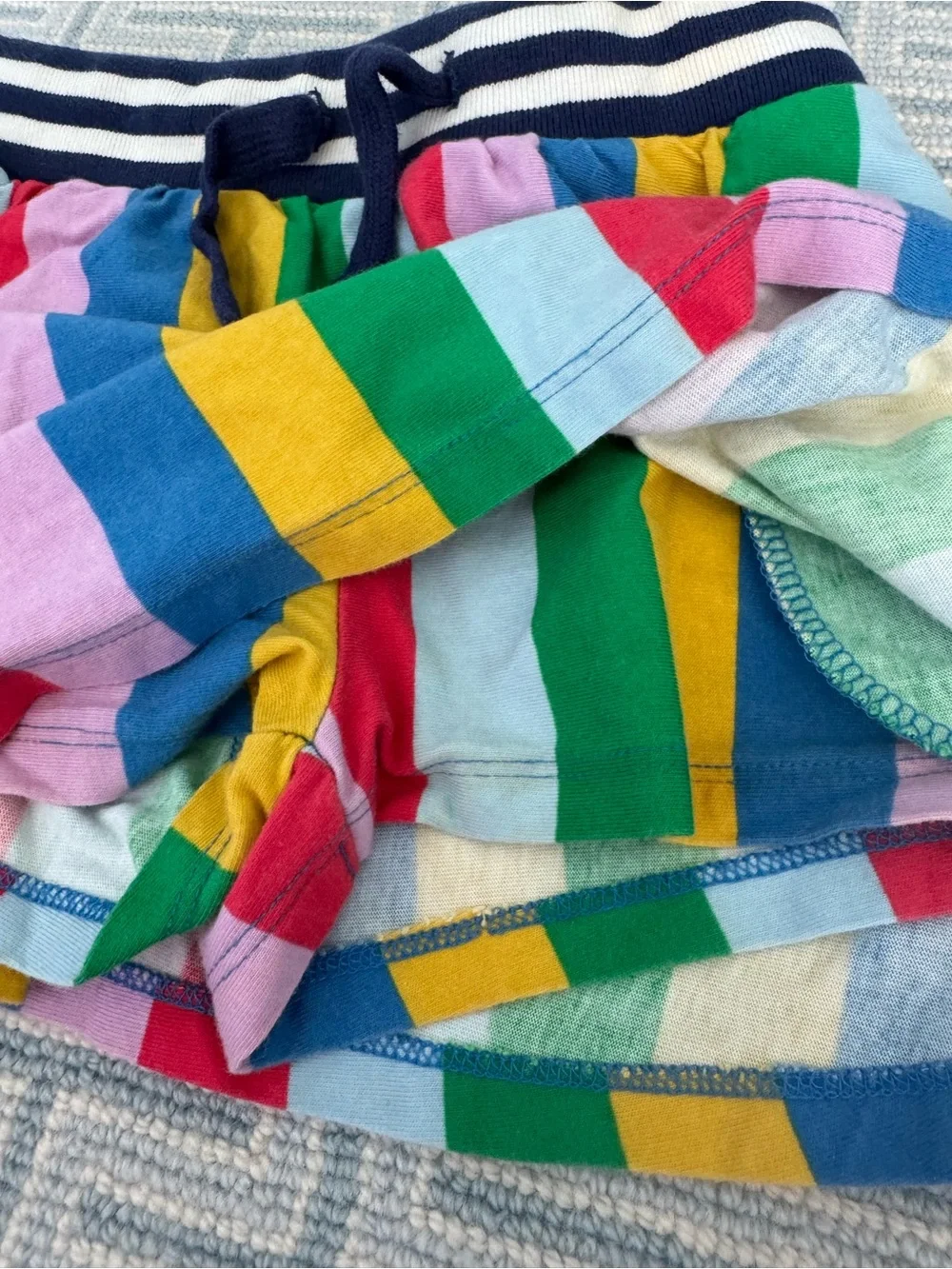 Mini Boden Girls' Rainbow Striped Skirt with Navy Drawstring Waistband